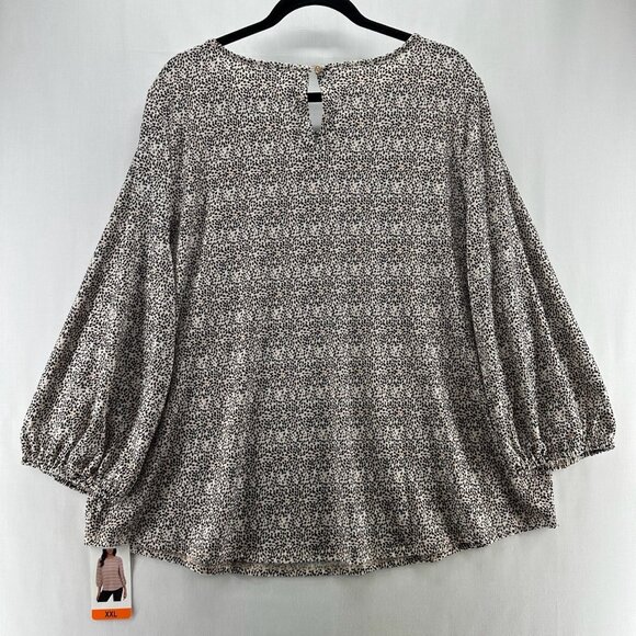 Adrianna Papell Blouse Size 2XL Animal Print Balloon Sleeve Back Keyhole Beige - Picture 2 of 11